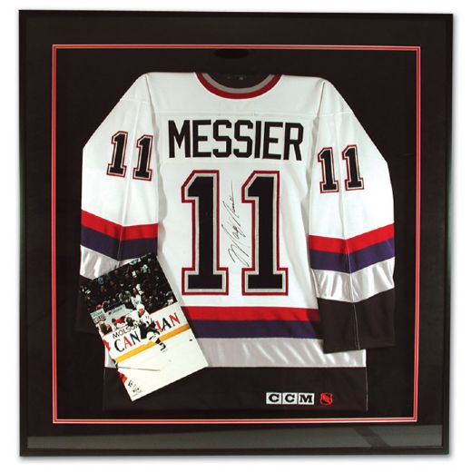 Autographed Mark Messier Canucks Jersey Presented to Jean Beliveau