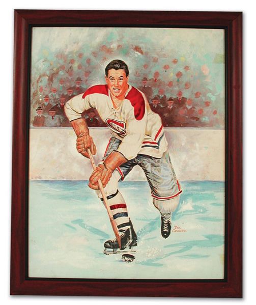 Jean Beliveau Painting Used for the Cover of "Hockey Blueline" Magazine (19" x 14")