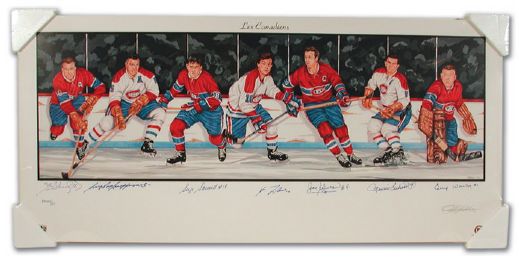 Montreal Canadiens Limited Edition Lithograph Signed by 7 HOFers (39" x 18")
