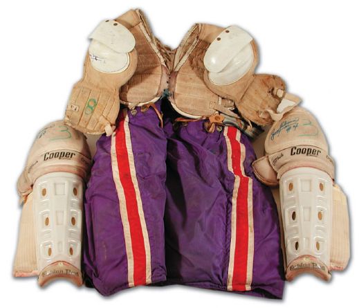 Jean Beliveau Autographed Game Used Pants, Shin Guards & Shoulder Pads