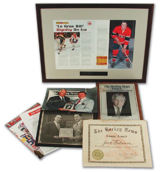Jean Beliveaus 1991-92 King Clancy Memorial Award, 1956 Hockey News Award & 1998 THN Display