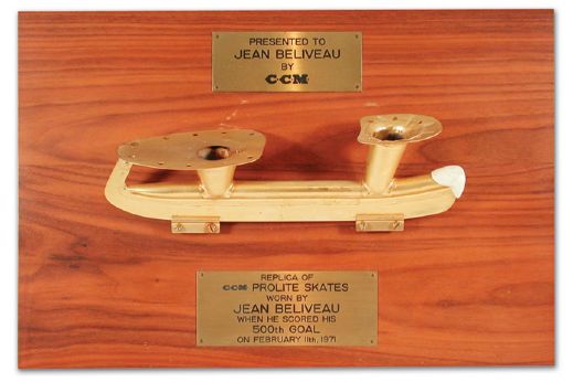 CCM Skate Plaque Presented to Jean Beliveau to Commemorate his 500th Goal (18" x 12")