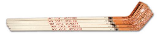 Collection of 5 Sticks Autographed by 500-Goal Scorers