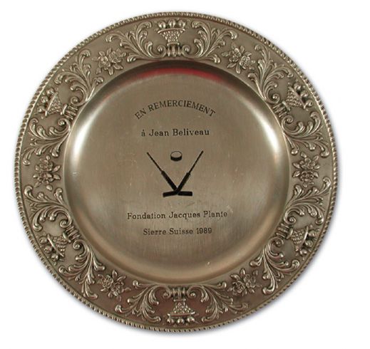 Jacques Plante Foundation Plate Presented to Jean Beliveau (15 1/2")