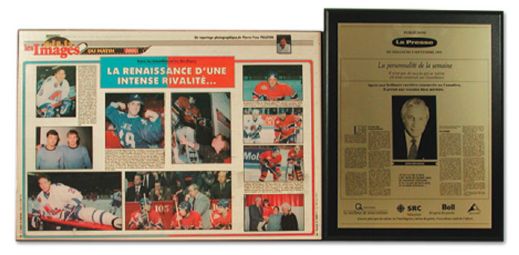 Jean Beliveaus La Presse Newspaper Plaque and Display Collection