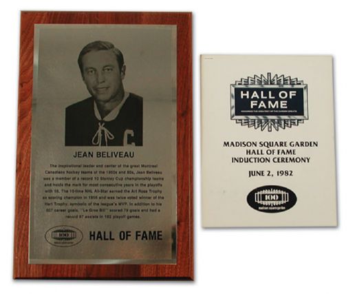 Jean Beliveaus Madison Square Garden Hall of Fame Plaque & Watch