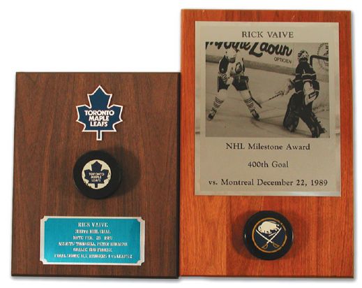 Rick Vaives 300th & 400th NHL Goal Puck Displays