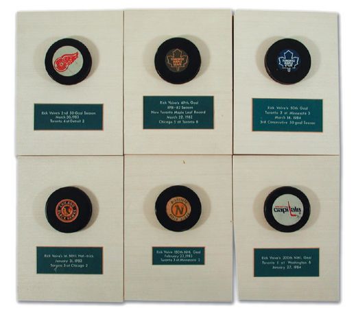 Rick Vaives Milestone Puck Collection of 6