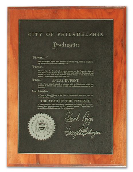 City of Philadelphia Proclamation Plaque Presented to André Dupont (11" x 15")