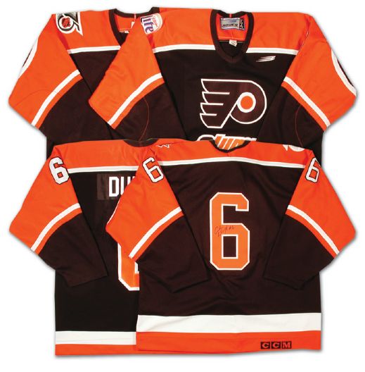 André "Moose" Duponts Philadelphia Flyers Oldtimers Autographed Jersey Collection of 2