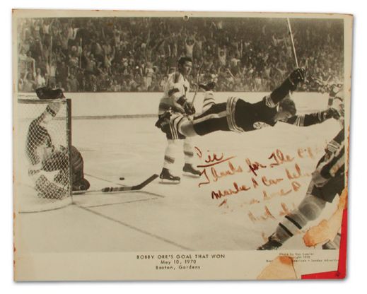 1970 Stanley Cup Winning Goal Photo Personalized to Noel Picard from Bobby Orr