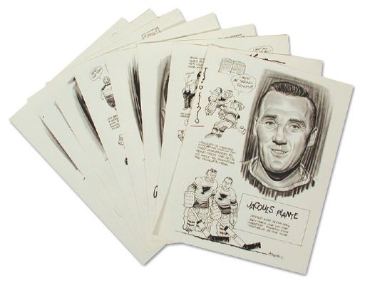 1968-69 St. Louis Blues Collection of Sketches Including Plante Autographed