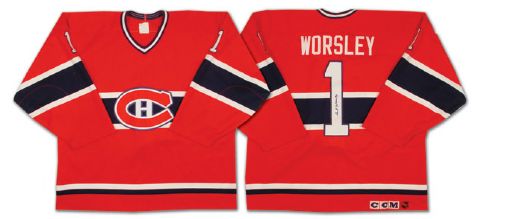 Montreal Canadiens Jersey Worn by Gump Worsley at the Montreal Forums Closing Ceremonies