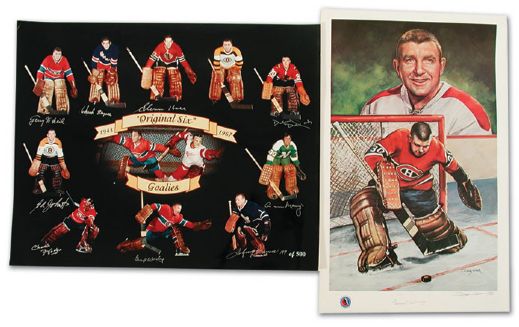 Limited Edition Autographed Gump Worsley Lithograph & 4 Autographed Goalie Photos