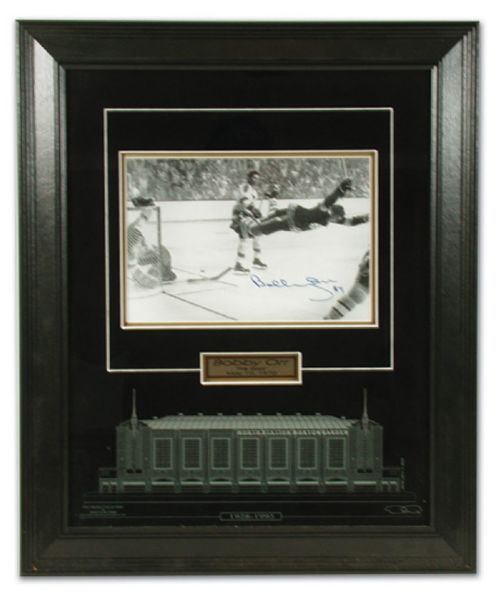 Bobby Orrs Autographed 1970 Stanley Cup Winning Goal Framed Photograph (20" x 23")