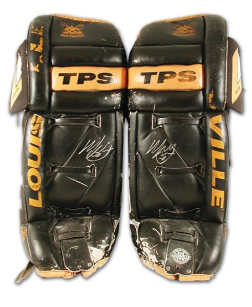 Mathieu Garons 1990s Victoriaville Tigers Autographed Game Used Goalie Pads
