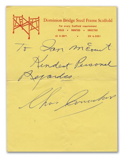 Company Letterhead Signed by Maple Leafs Hall-of-Famer Charlie Conacher