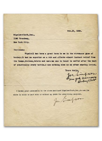 1930 Letter Signed Twice by Hall-of-Famer "Bullet Joe" Simpson