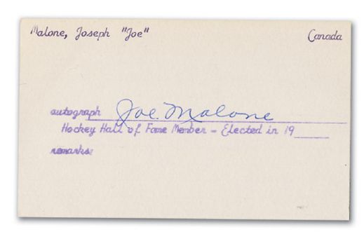 Index Card Signed by Hall of Fame Scoring Great Joe Malone