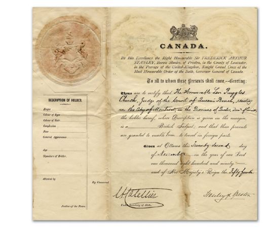 Astonishing 1890 Canadian Passport Signed by Lord Stanley