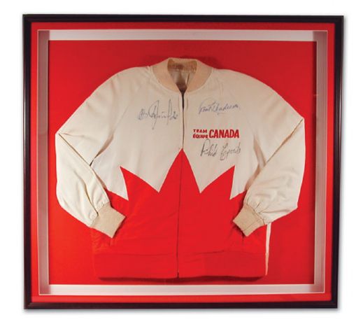 1972 Team Canada Framed Jacket Autographed by Henderson, Esposito & Tretiak