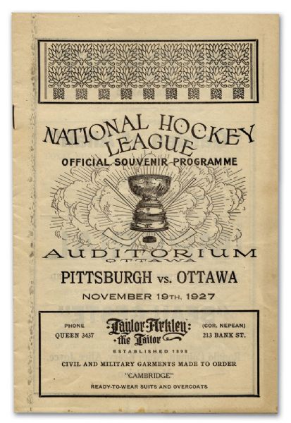 Scarce 1927-28 Pittsburgh Pirates at Ottawa Senators Game Program (6" x 9")