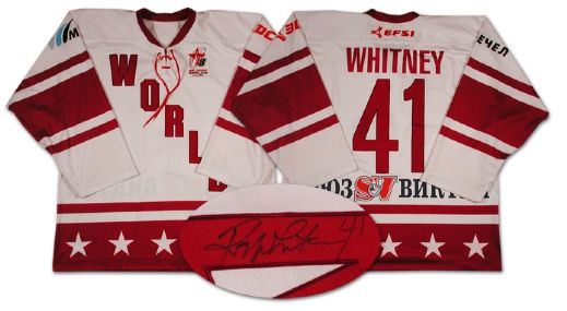 Ray Whitneys Autographed Game Worn Jersey from the Igor Larionov Farewell Game