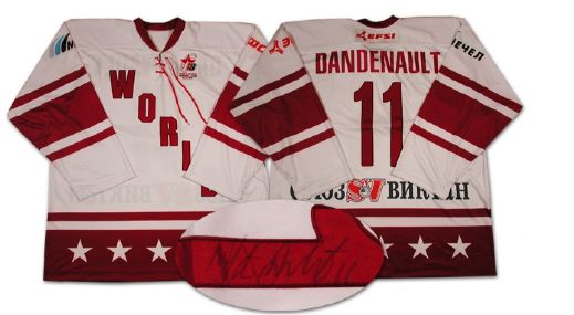 Mathieu Dandenaults Autographed Game Worn Jersey from the Igor Larionov Farewell Game