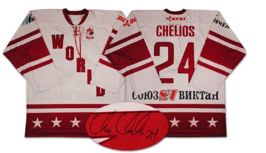Chris Chelios Autographed Game Worn Jersey from the Igor Larionov Farewell Game