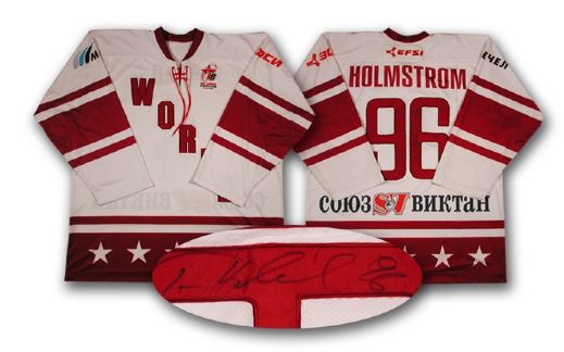 Tomas Holmstroms Autographed Game Worn Jersey from the Igor Larionov Farewell Game