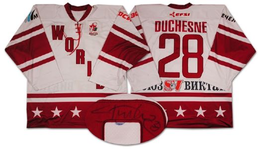 Steve Duchesnes Autographed Game Worn Jersey from the Igor Larionov Farewell Game