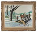 1964 Jacques Plante Logging Scene Framed Painting