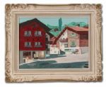 1974 Jacques Plante Neighborhood Scene Framed Painting