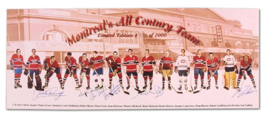 Limited Edition Montreal Canadiens Lithograph Autographed by 6 Habs Hall-of-Famers