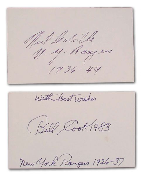 New York Rangers Neil Colville & Bill Cook Signed Index Cards