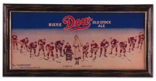 1932-33 Montreal Maroons Dow Beer Advertising Framed Display