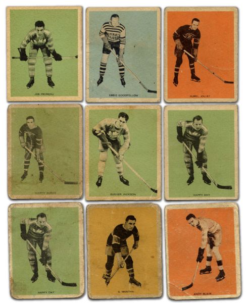 1933-34 Hamilton Gum Card Lot of 9 Including Joliat, Primeau & Jackson