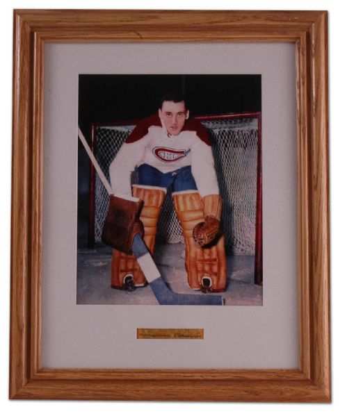 Jacques Plante Photograph and Autograph Framed Display (13” x 16”)