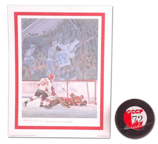 Paul Henderson Autographed Puck & Team Canada Lithograph