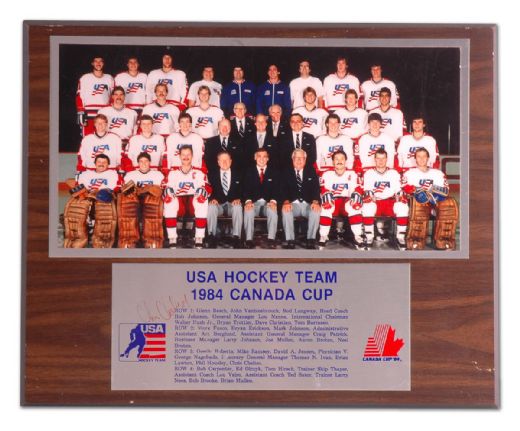 1984 Team USA Canada Cup Team Photo Plaque Autographed by Chris Chelios