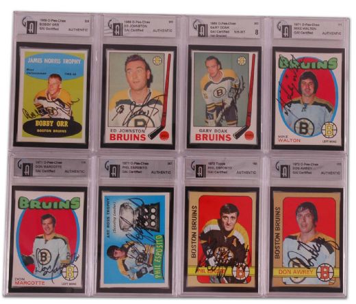 1960’s & ‘70s Boston Bruins Certified/Graded Autographed Card Collection of 18 Including Orr