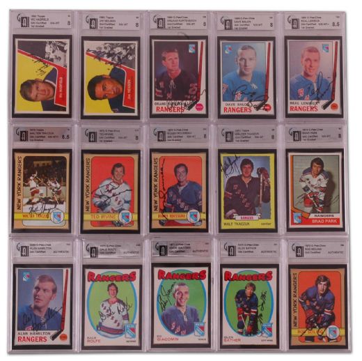 1960’s & ‘70s New York Rangers Certified/Graded Autographed Card Collection of 30