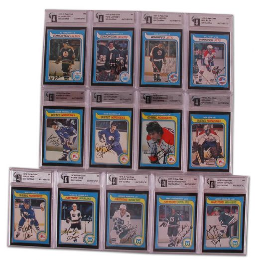 1979-80 Oilers, Jets, Nordiques & Whalers Certified Autographed Card Collection of 13