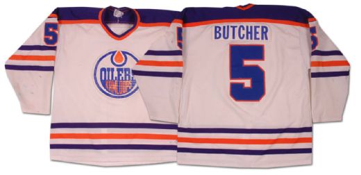 Garth Butcher’s 1982-83 WHL Kamloops Junior Oilers Home White Game Worn Jersey