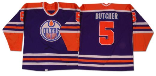 Garth Butcher’s 1982-83 WHL Kamloops Junior Oilers Road Blue Game Worn Jersey