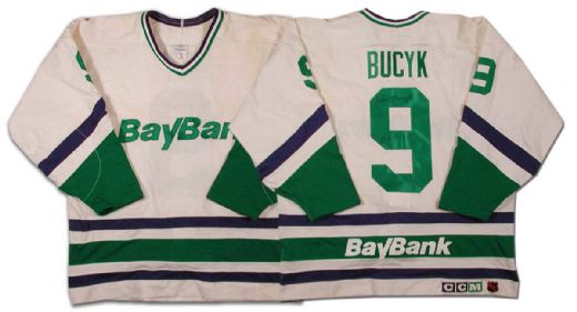 Johnny Bucyk’s Autographed BayBank Oldtimers Jersey
