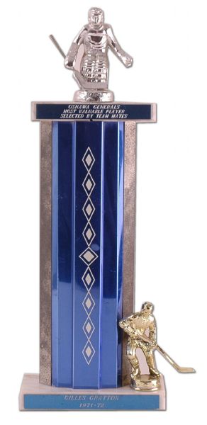 1971-72 Gilles Gratton Oshawa Generals MVP Trophy & memorabilia lot