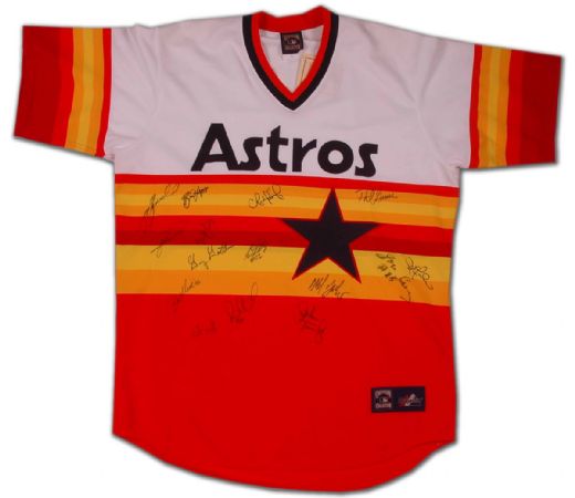 Vintage Style Houston Astros Jersey Autographed by 15 Including Bagwell
