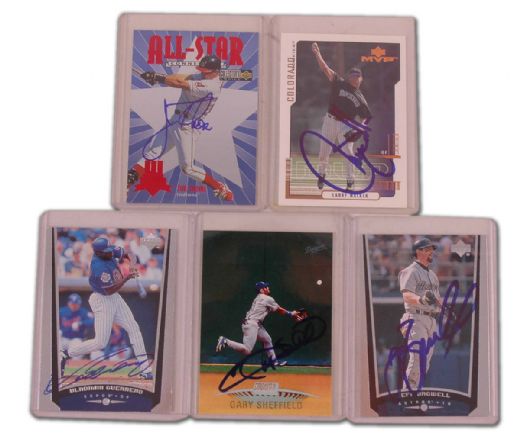 Autographed Baseball Cards of Guerrero, Bagwell, Thome, Walker & Sheffield