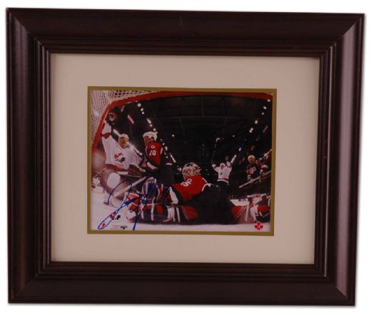 Jarome Iginla & Simon Gagne 2002 Team Canada Autographed Framed Photo Display (15” x 18”)